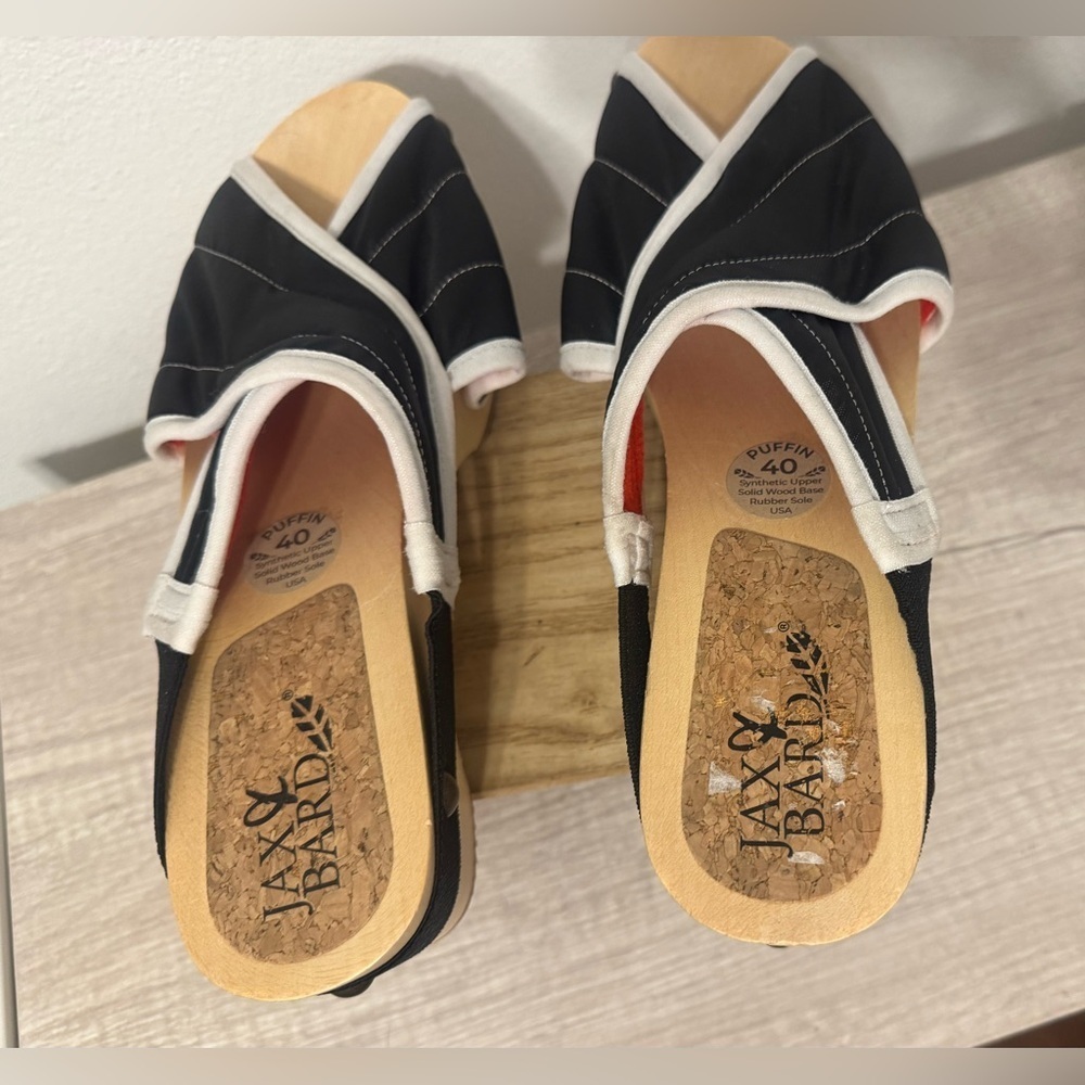 Jax & Bard x Flowfold Collab Puffin Sandal Wood Clog Black White Sz 40 US 9.5 10 - Picture 6 of 11